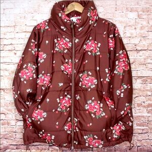 Sonoma Boxy Floral Puffer Jacket - Brown and Pink